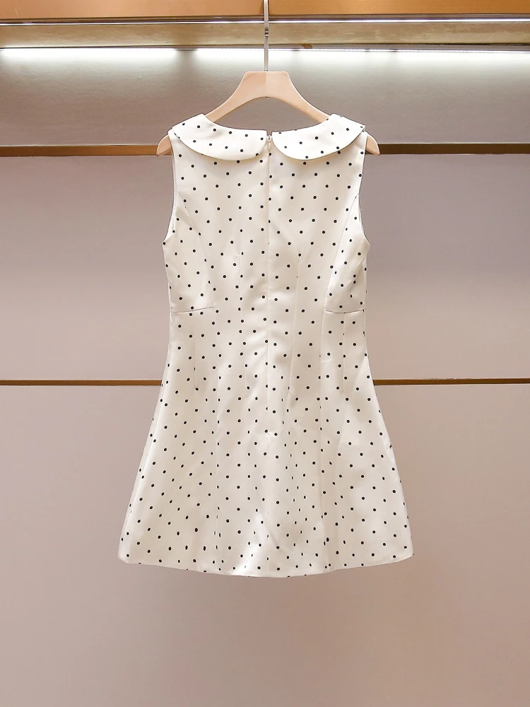 Summer Elegant Small Fragrance Temperament Fashionable Slimming White Polka Dot Sleeveless Dress Diamond Painting Cross Stitch