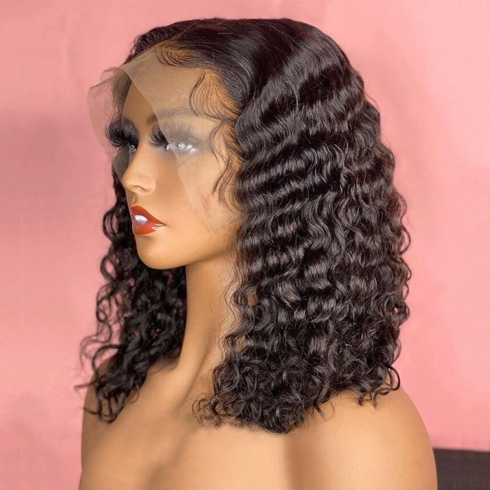 BOB Lace Front Wig Human Hair Pre Plucked T Lace HD Transparent Curly Lace Front Wig Glueless Deep Wave Hair Wigs with Baby Hair