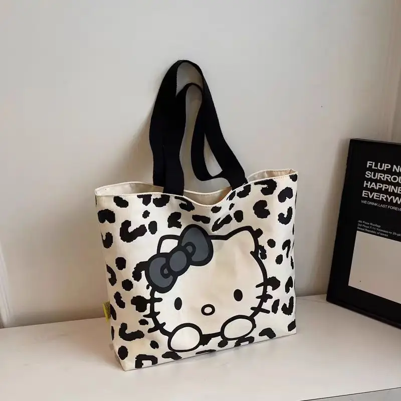 

Sanrio Hello Kitty Leopard Print Sexy Storage Bag Cartoon Kawaii Kt Cat Shopping Bag Anime Portable Canvas Handbag Girls Gifts