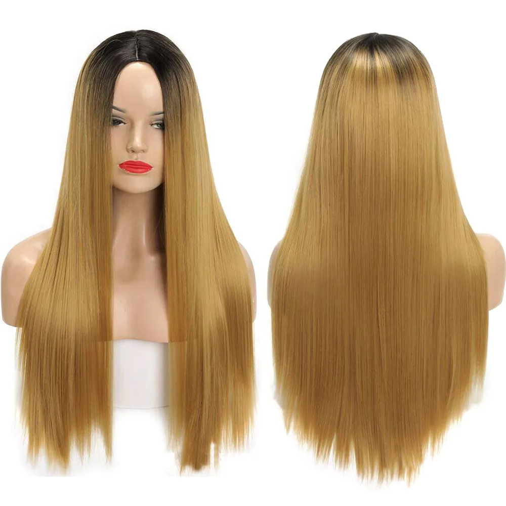 Medium Length Straight Hair, Black Hairnet, Multi-color Wig, Niche Sweet Style, Matte High-temperature Fiber