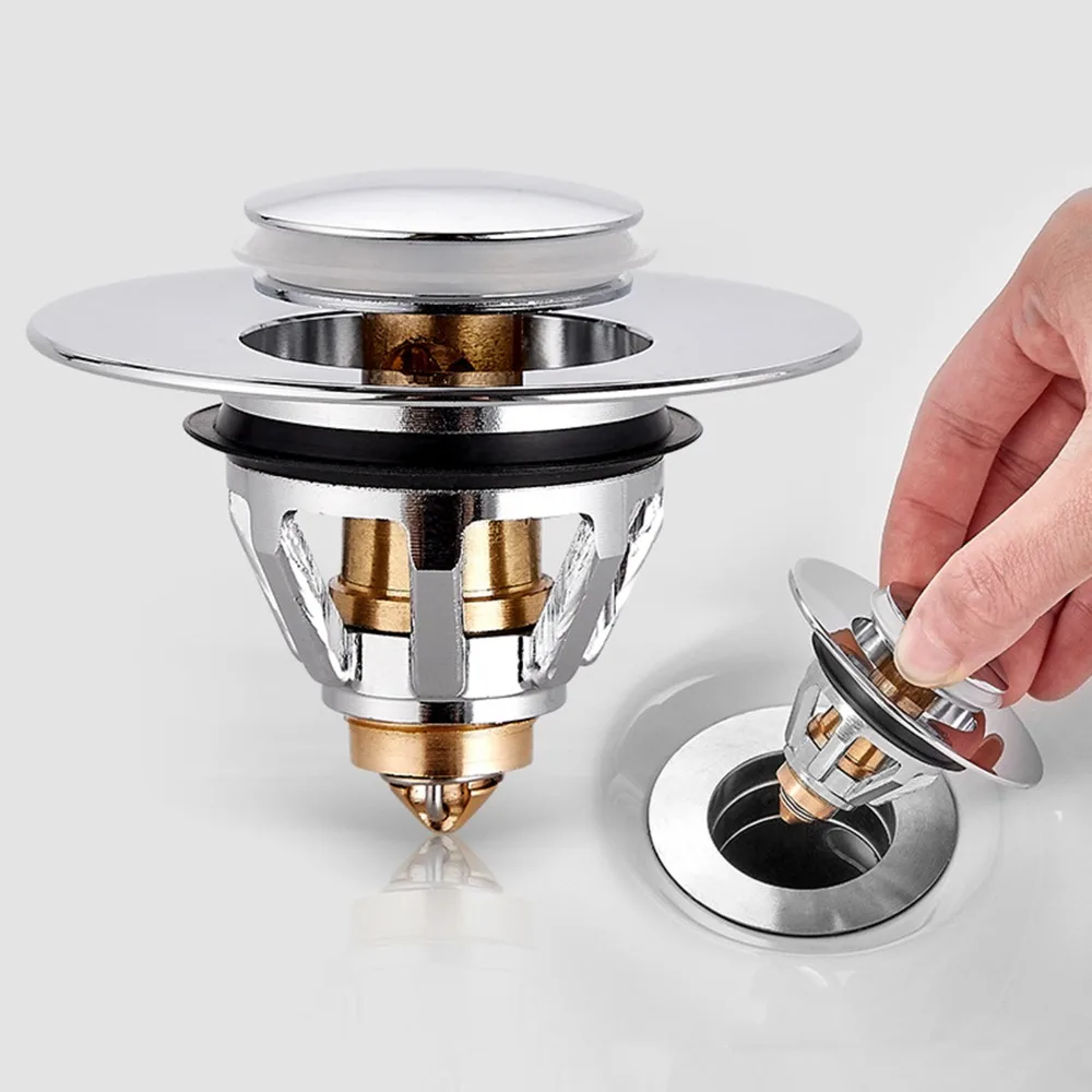 Brass Stainless Steel Sink Stopper Silver Easy to Install Drain Stopper Anti-Clogging Universal Fit Basin Plug