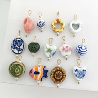 QMHJE Heart Flower Conch Ceramics Pendant Charm Handmade for Necklace Stainless Steel Geometric Imitation Pearl Wholesale