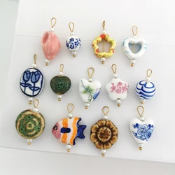 Heart Flower Conch Ceramics Pendant Charm Handmade for Necklace Stainless Steel Gold Color Geometric Imitation Pearl Wholesale