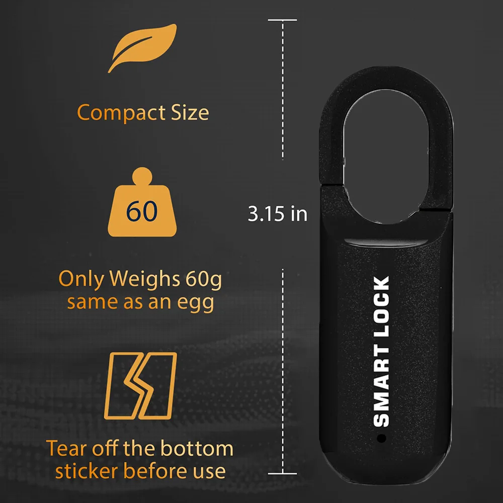 Imagem -06 - Smart Keyless Fingerprint Cadeado Biométrico Mochila Bloqueio Recarregável Ginásio Escola