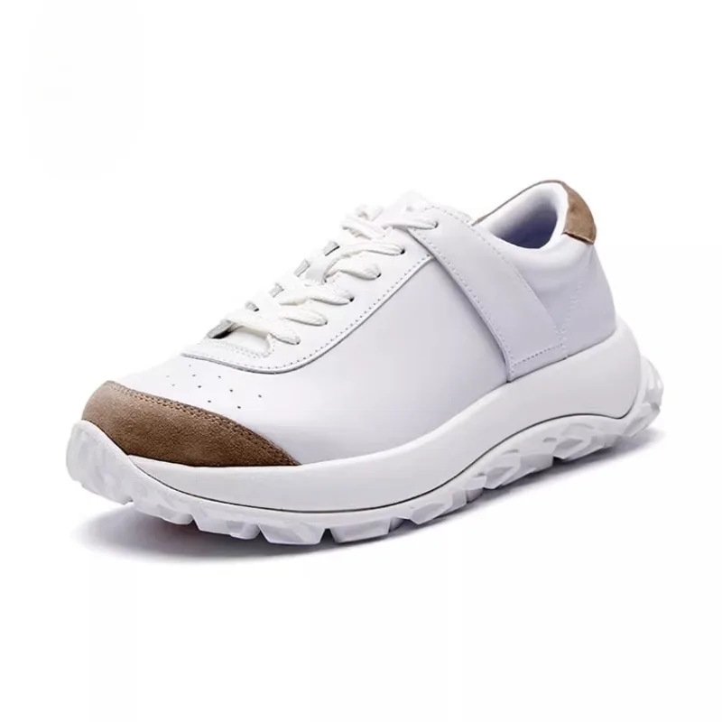 

Европейские модные дизайнерские белые повседневные туфли, мужские спортивные туфли из натуральной кожи на шнуровке, мужские кожаные кроссовки на толстой подошве, молодежные кроссовки