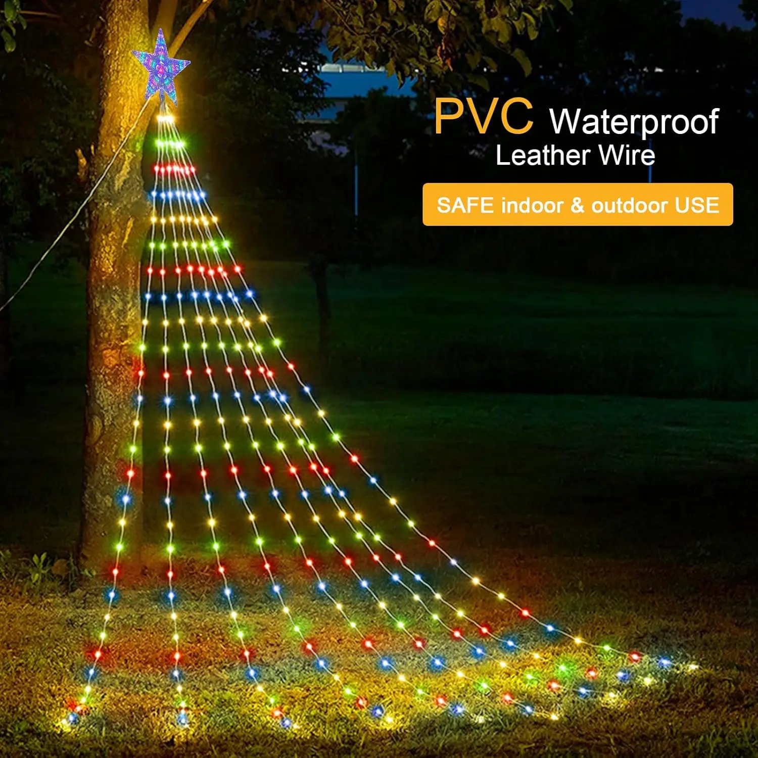 

Solar LED String Waterfall Light 2M 198LED 8 Modes Outdo or Courtyard Holiday Decor Color Light for Garden Christmas Tree Decor