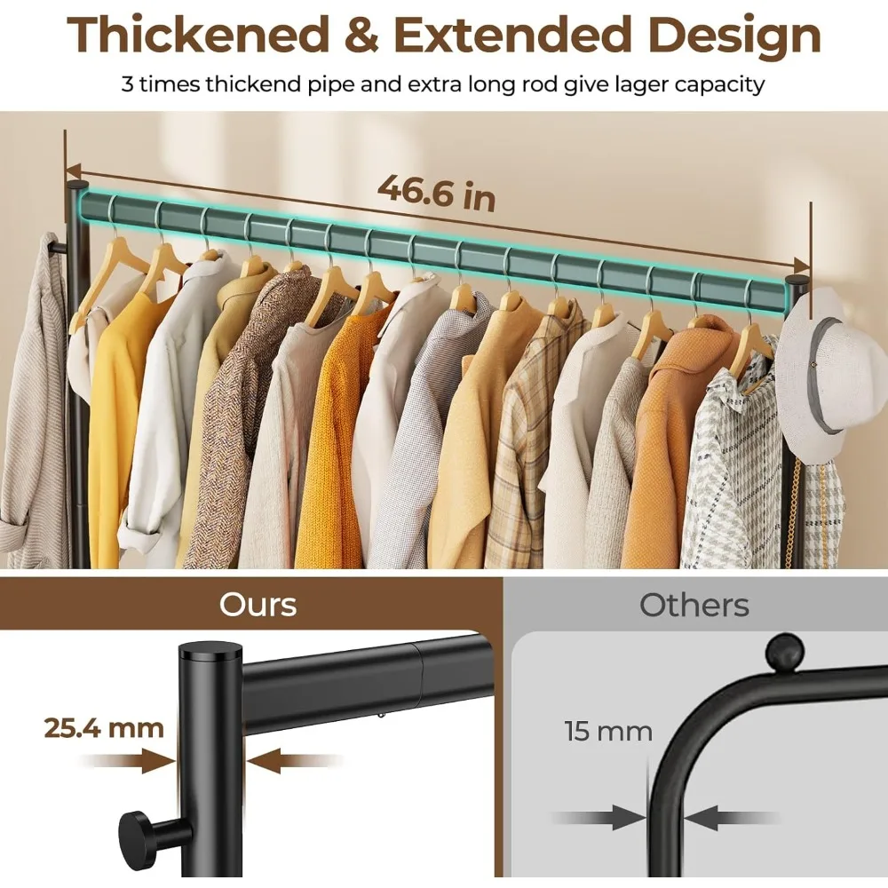 

Clothes Clothing Rack, Rolling Heavy Duty Rack Load 420 LBS With Wheels, Metal Rack for Hanging