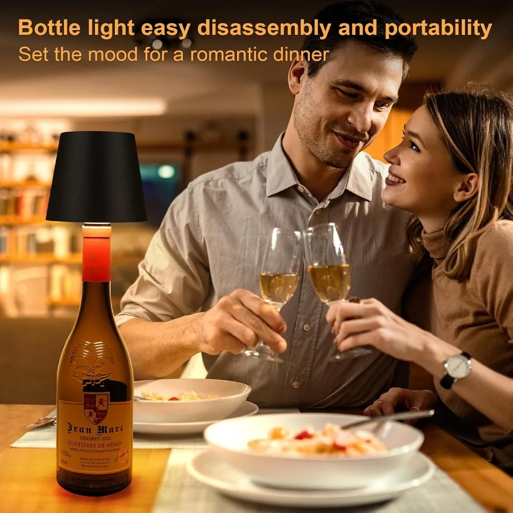 dusktec wireless wine bottle lampshade, 8 rgb light modes, light temperature 3000-6500k, rechargeable touch wine bottle lamp, po