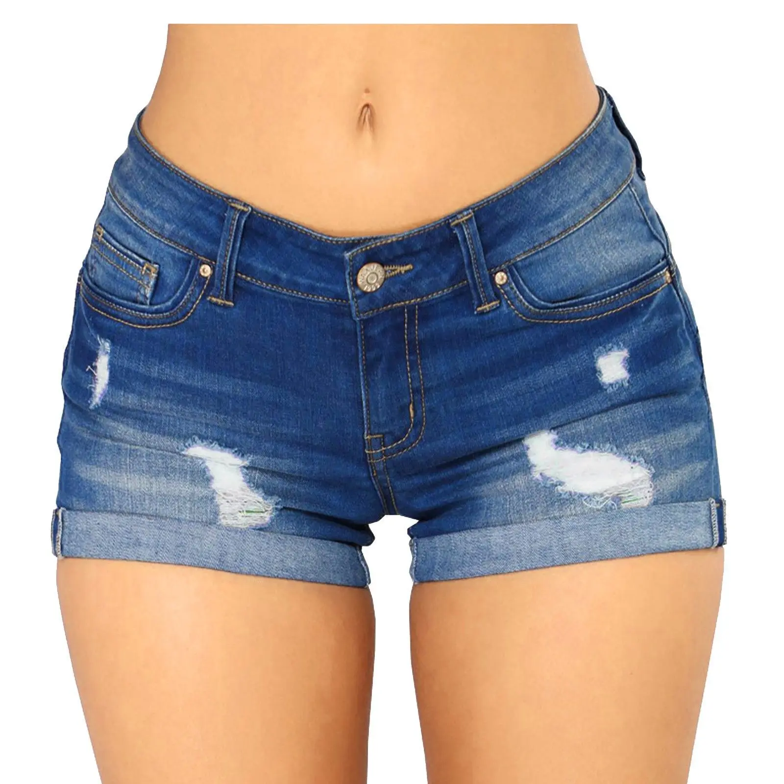 Combahsaki Pantaloncini di jeans strappati vintage Y2K da donna Pantaloncini di jeans slim fit a vita bassa con bottoni estivi casual con tasche