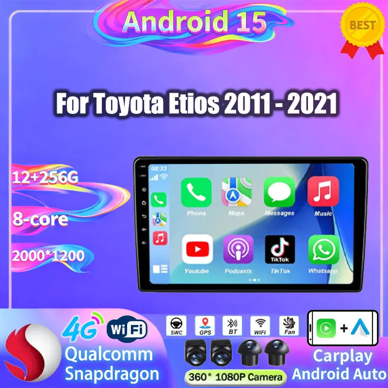 Android 15 Radio del coche para Toyota Etios 2011 - 2021 inalámbrico Carplay Auto GPS reproductor de vídeo Multimedia 2Din unidad principal estéreo DSP BT