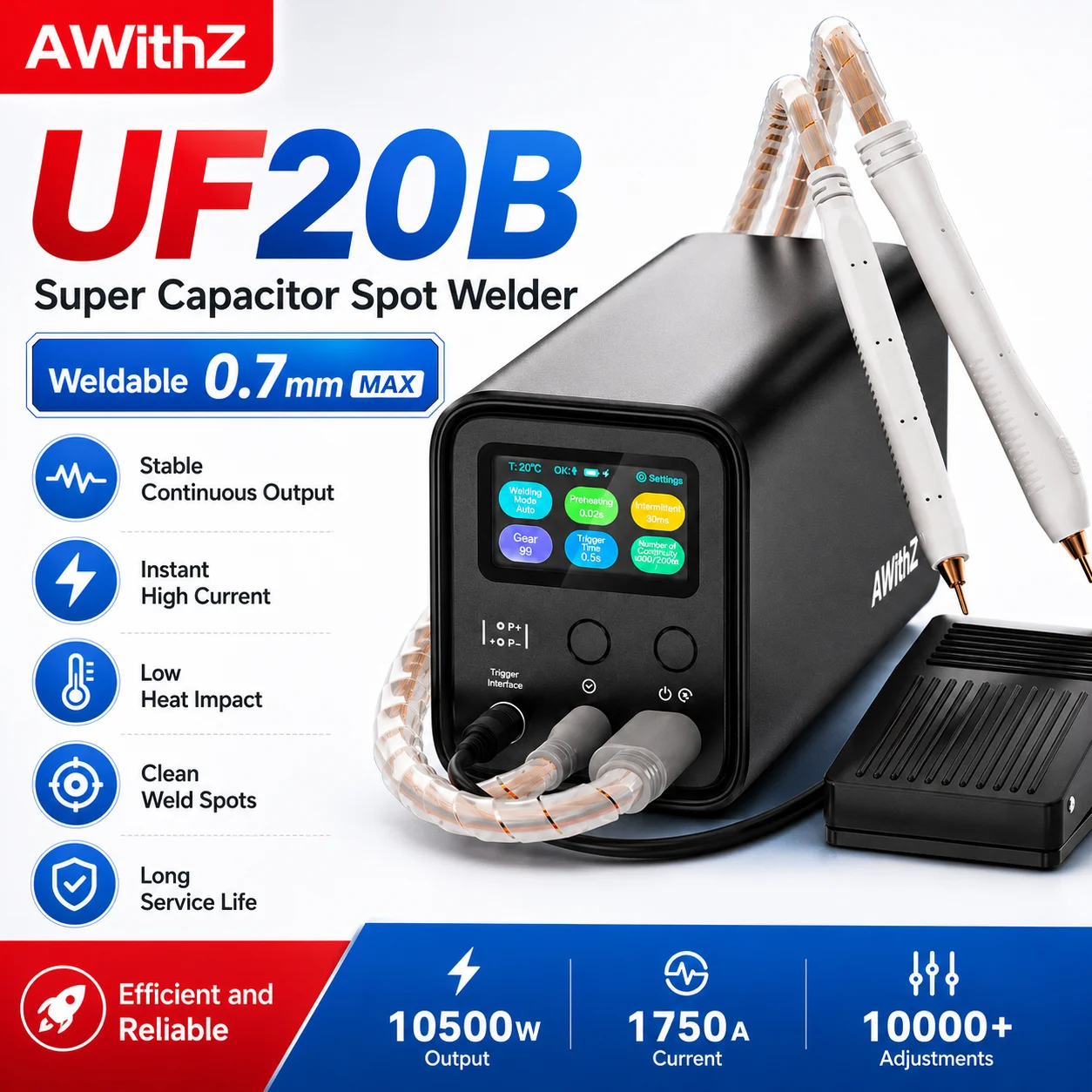 AWithZ UF20B 스폿 용접기, 슈퍼 패럿 커패시터, 18650 리튬 배터리, DIY 니켈 시트 용접기 (EU)