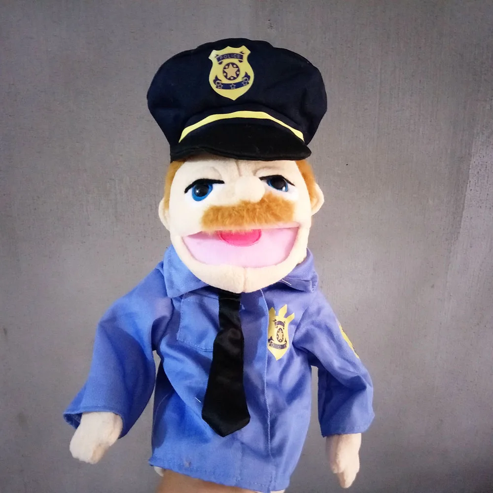 Hoge kwaliteit cartoon professionele handpop knuffel politie mond bewegen