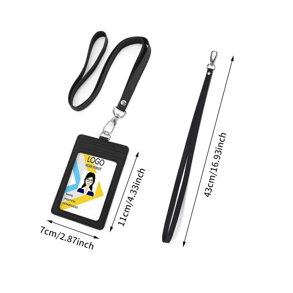Офисный идентификатор, 2 слота для карт с прозрачным окошком, держатель для значков, черный, для учеников, легкий, из искусственной кожи, многофункциональный ремешок на шею