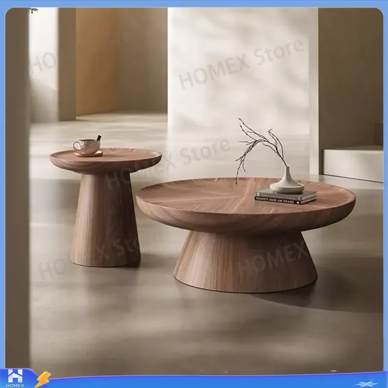 Modern Italian Wood Coffee Table Round Minimalist Designer Side Table Clear Antique Finish Living Room Lounge Furniture Mesas