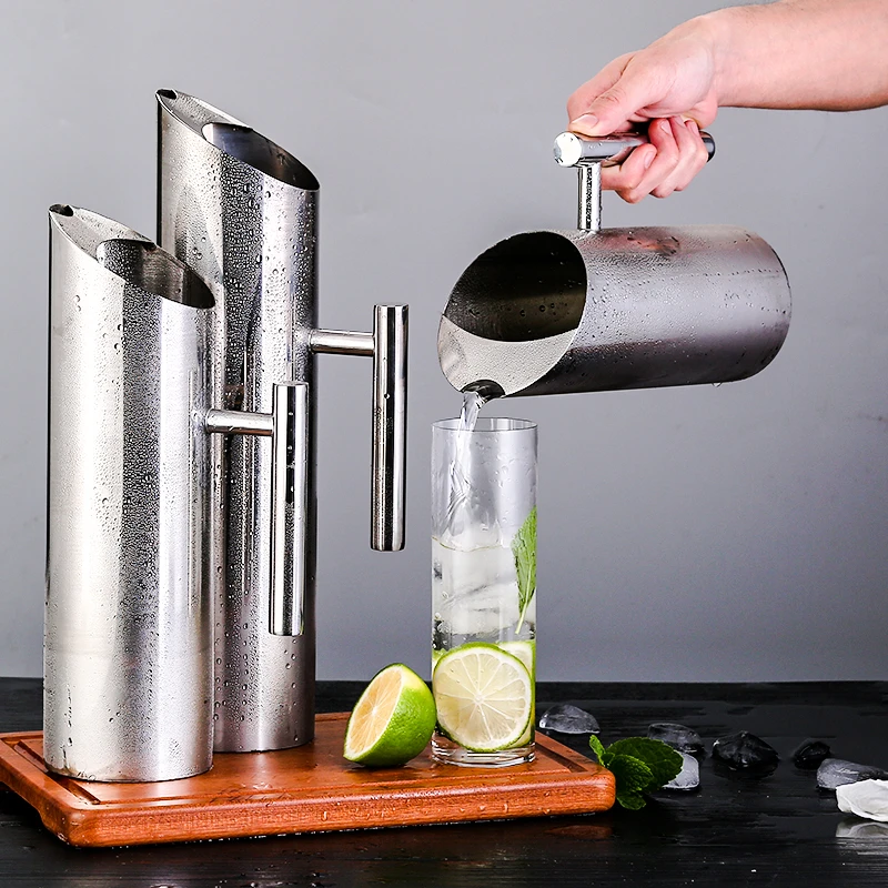 Jarras de agua de acero inoxidable de 1,8l, olla de pico de pato de agua fría y caliente, gran capacidad, cóctel, cerveza, calavera, whisky de cristal