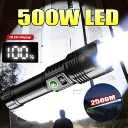 2024 500W Super Bright Zoomable Flashlight 26650 Rechargeable LED Flashlights 2500M Camping Lantern Ultra Powerful Flashlight