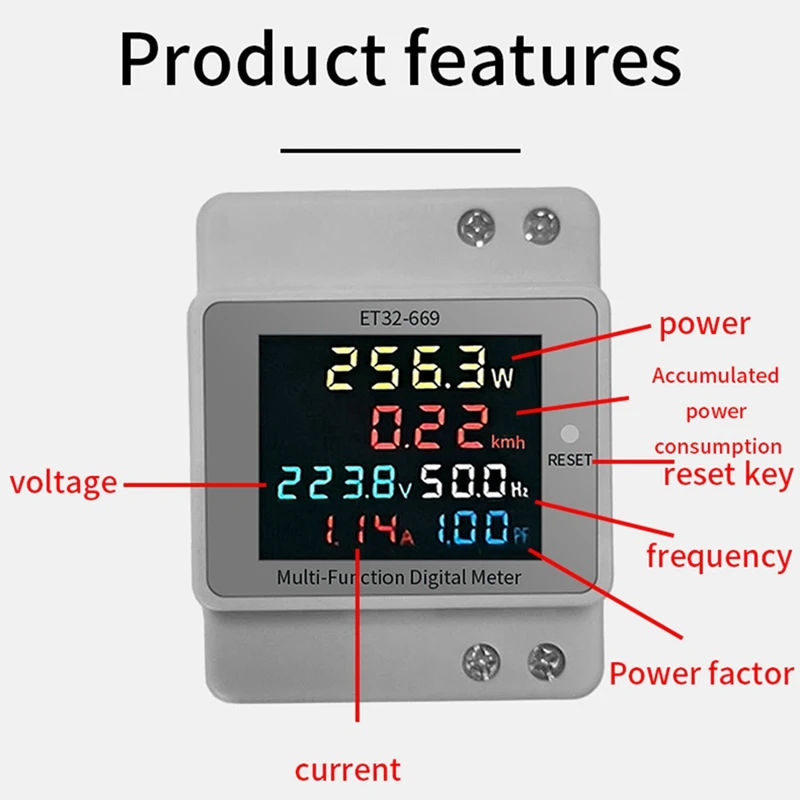 Elektriciteitsmeter Slimme watt-urenteller 220V Spanning Stroom Vermogen Frequentie Factormeter Railtype meter