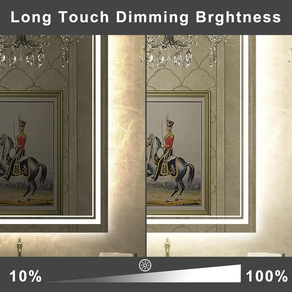 Rechteckiger, LED-beleuchteter Badezimmerspiegel mit rahmenlosem Design und zwei Beleuchtung für Antibeschlag-Funktionalität