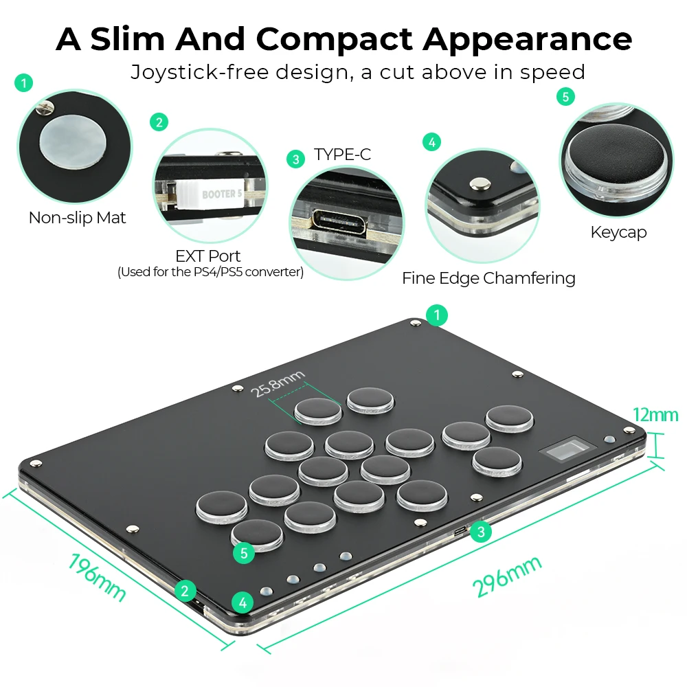 Haute42 T16 Black Stickless Hitbox Controller Leverless Arcade Fightstick For PC/PS4/PS5/Switch Fighting Game Hitbox Leverless - view 5
