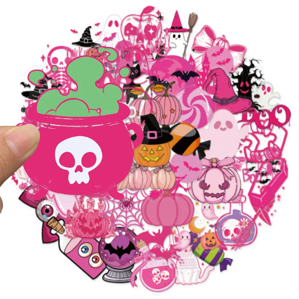 50 STKS Halloween Roze Pompoen Fun PET Stickers Bagage Notebook Skateboarden Water Cup Waterdichte Stickers