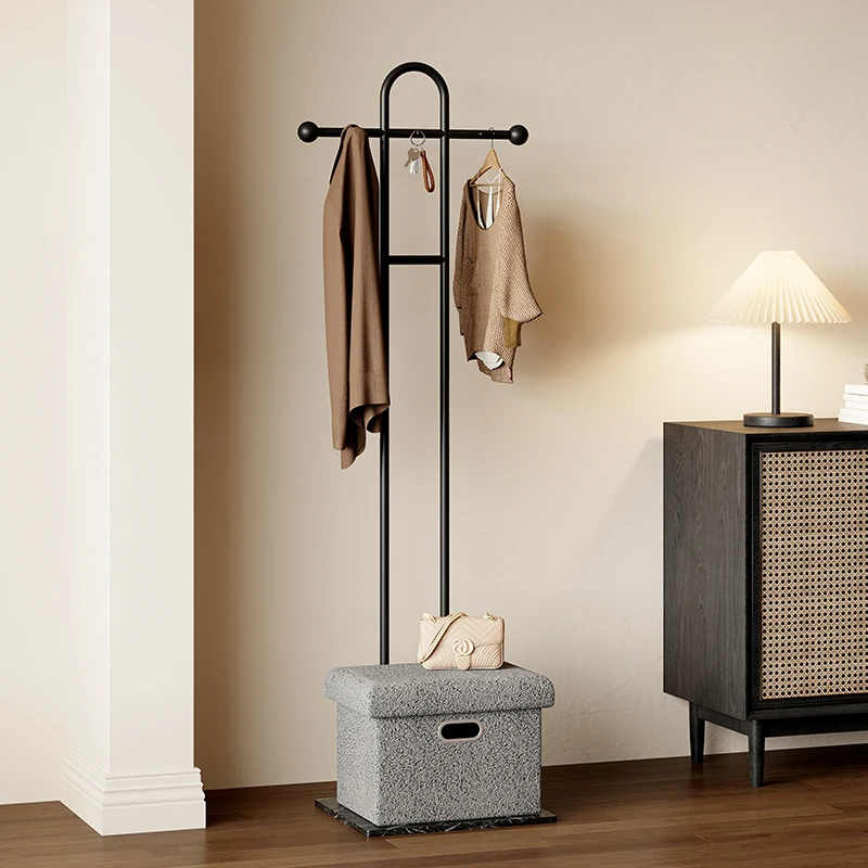 

Nordic door hanging hanger floor bedroom simple modern shoe change stool coat rack integrated storage clothes rack