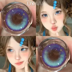 UYAAI【1*contacts Lenses+1*10ml Eye Drops+1*tweezers+1*lenses Case】Beauty Pupils Natural Blue Lens Colored Contact Lenses for Eye