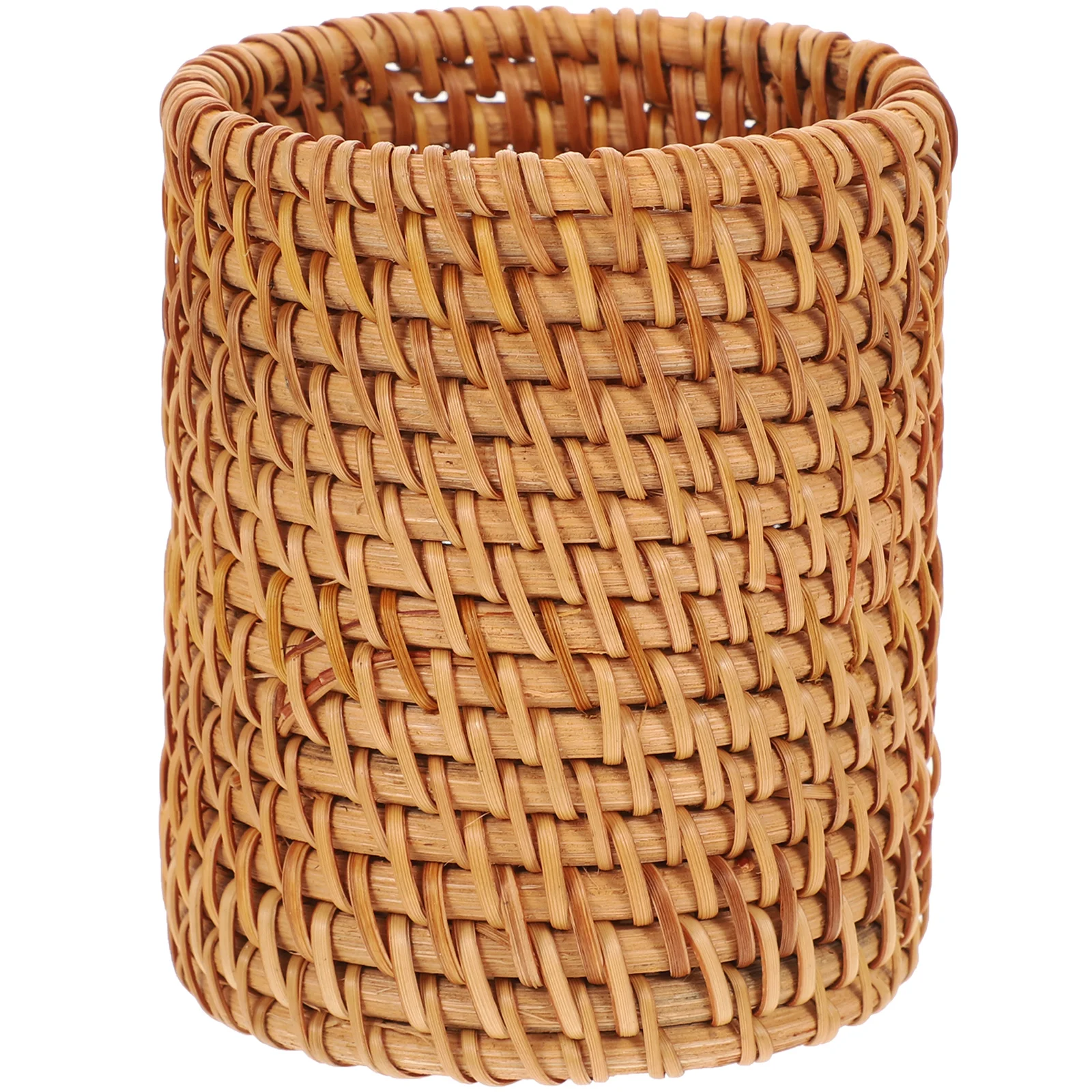 1 Rattan Woven Pen Holder Makeup Brush Bucket Office Desktop Pencil Storage Organizer Autumn Vine Pastoral Style Pen Container