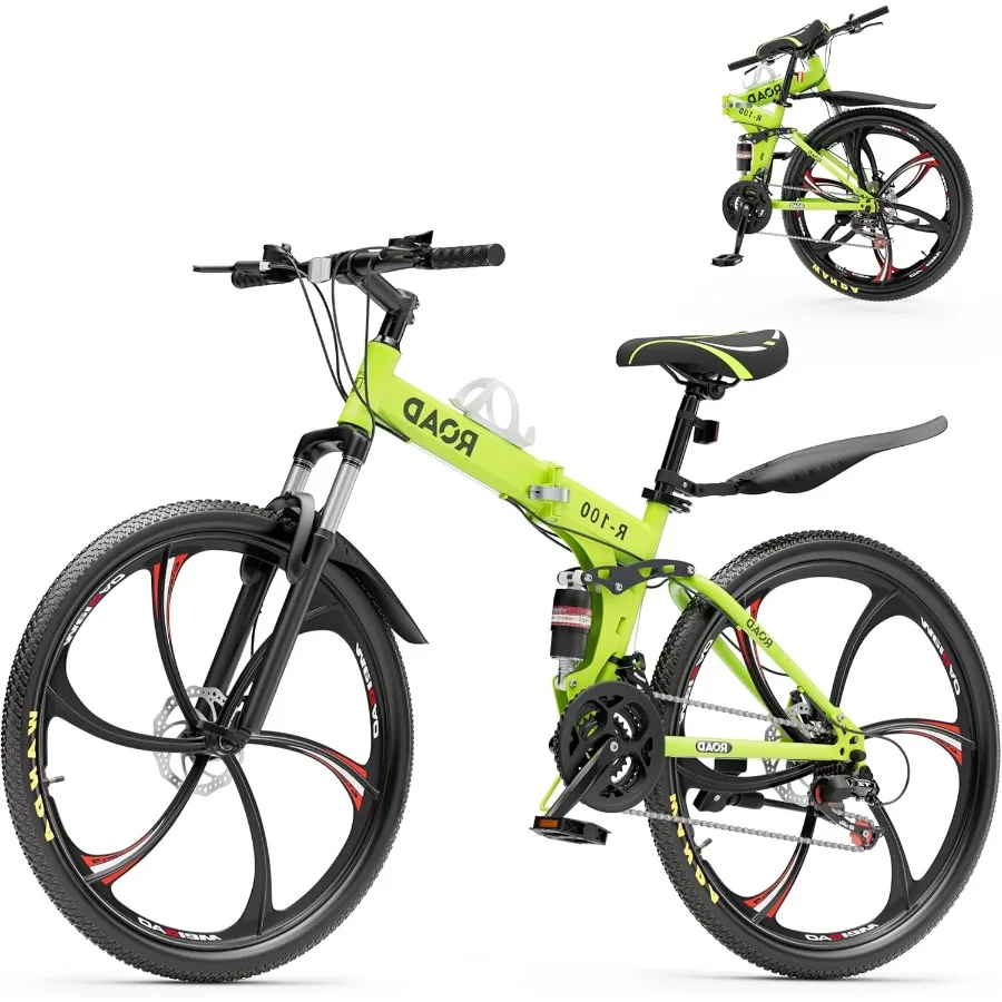 26 بوصة دراجة جبلية 21 سرعة تعليق كامل دراجة قابلة للطي مع فرامل قرصية مزدوجة للبالغين إطار فولاذي عالي الكربون مرحل سريع