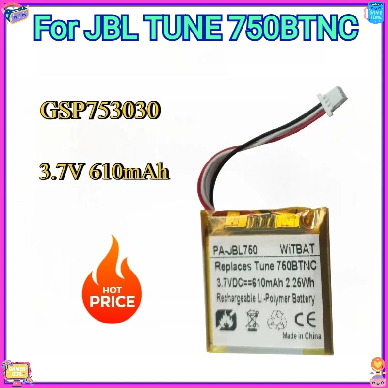 

New Wireless Headphones Battery 610mAh GSP753030 For JBL TUNE 750BTNC