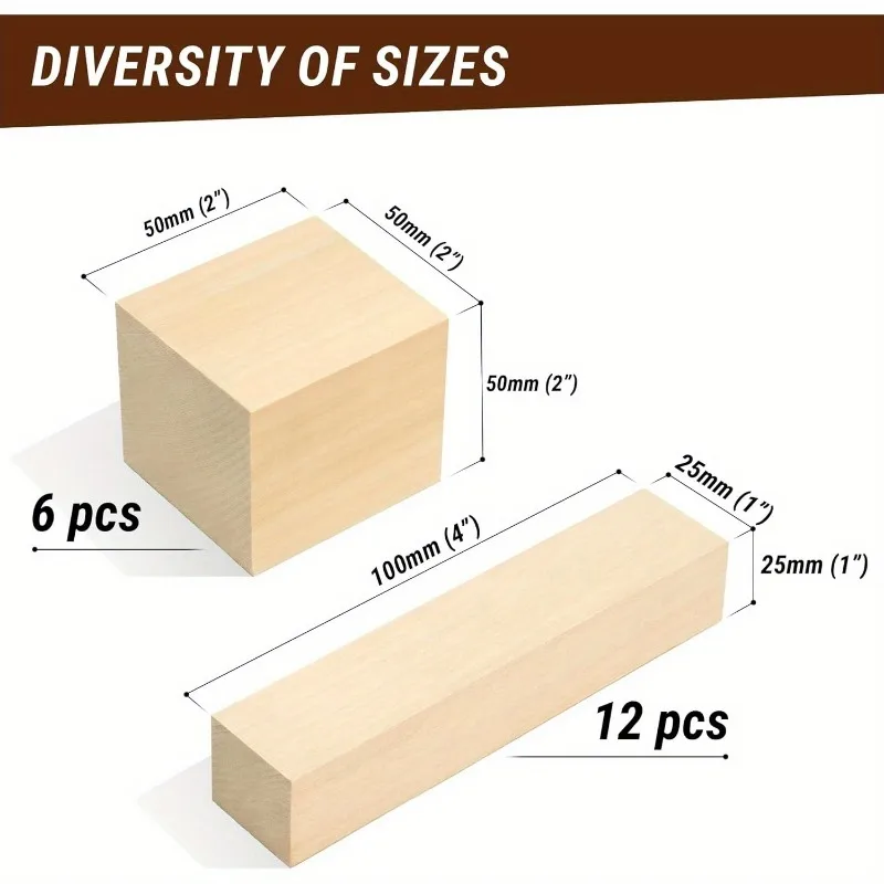 18 Pcs Basswood Carving Blocks Whittling Wood Carving Blocks Basswood for Carving Wood for Whittling Kit Wood Blocks for Carving