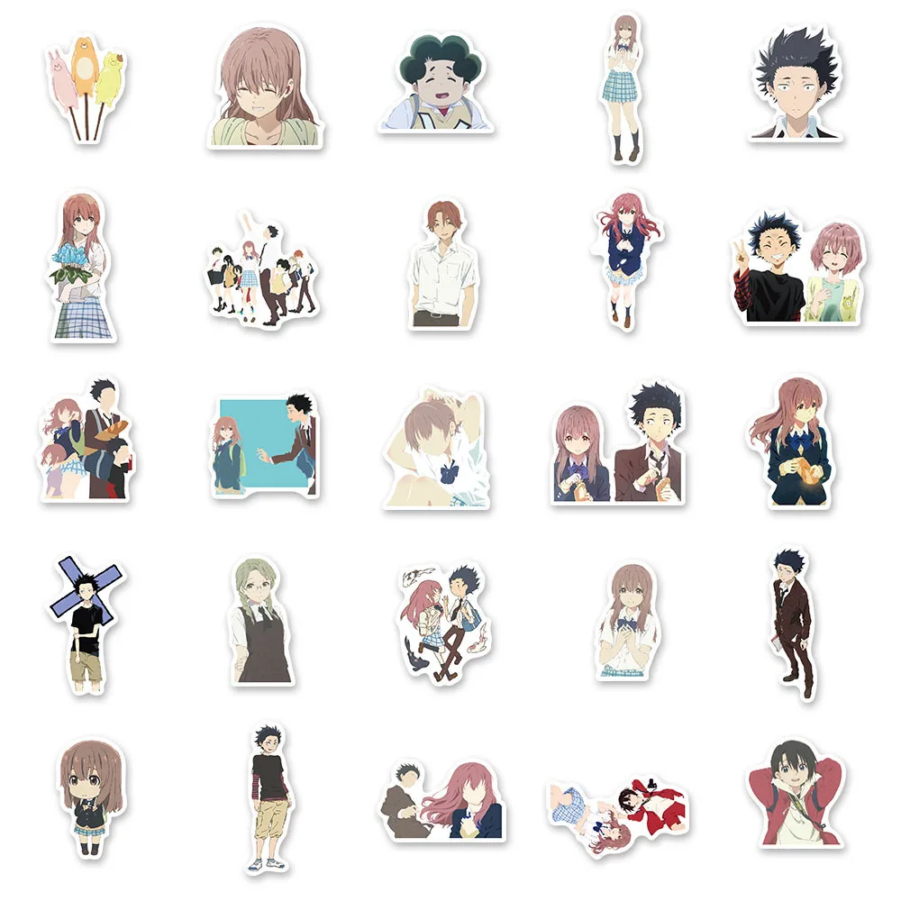 Pegatinas de Graffiti de la serie A Silent Voice, adhesivos de Anime de 50 piezas, adecuados para cascos, decoración de pared de escritorio, paquete de pegatinas DIY, venta al por mayor