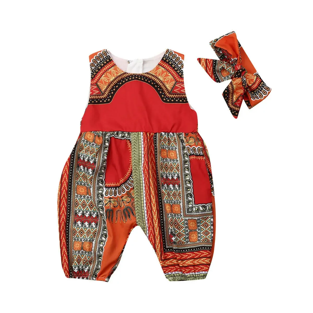 Fashion Summer Children African Clothes Dashiki Print Rompers Bazin Bohemian Jumpsuit Baby Girl Clothes African Dresses for Kids