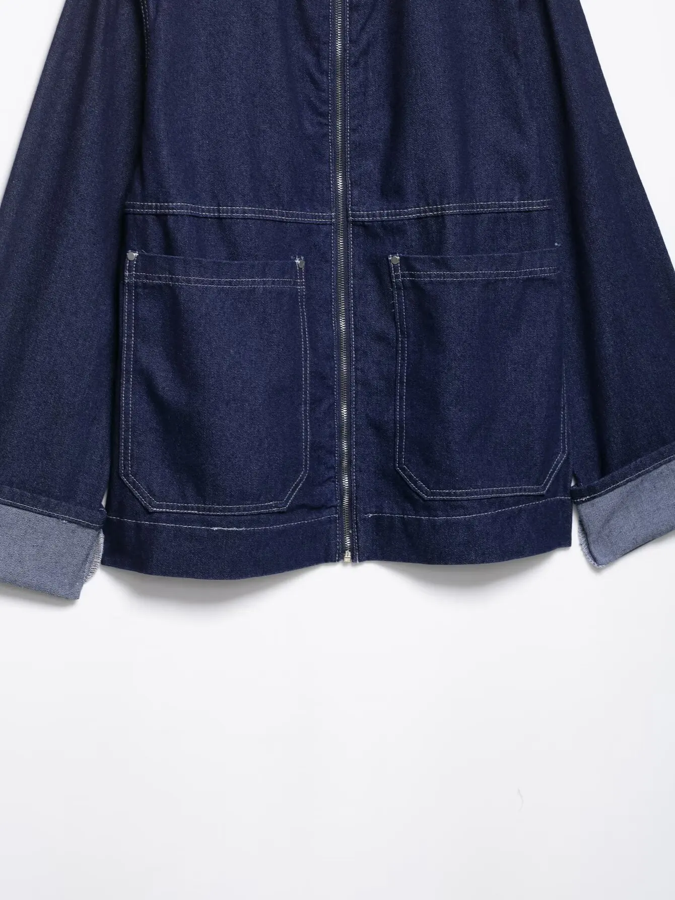 2025 DONNA Moda Stile Europeo e Americano Autunno Nuova Manica Arricciata Denim Top Chic Risvolto Cerniera Cappotto Allentato Tuta Sportiva Mujer