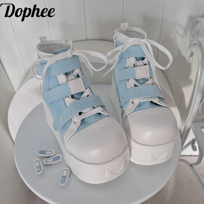 

Dophee Original Subculture Platform Canvas Shoes Women Round Toe Short Boots All-match School Students Thick- Soled Canvas Shoes