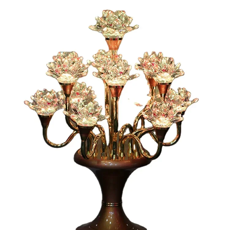 

Brand New Sanmantuo Electronic Candle Buddha Lamp LED Crystal Colorful Lotus Temple Butter Lamp