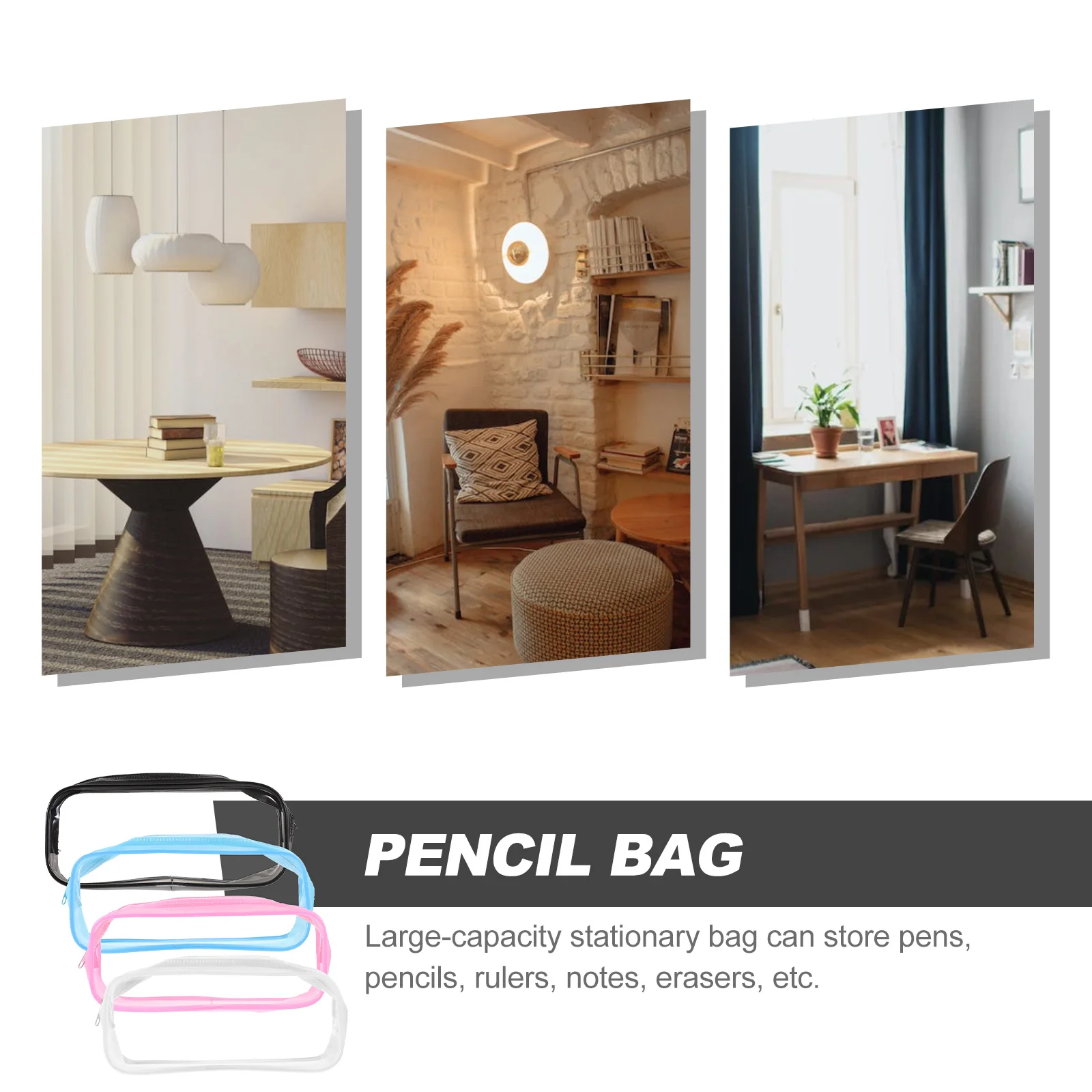 

4pcs Pencil Bag Multi-Color Large Capacity Anti-Scratch Pen Storage Bag Clear Zipper Design Portable Makeup Brush Case