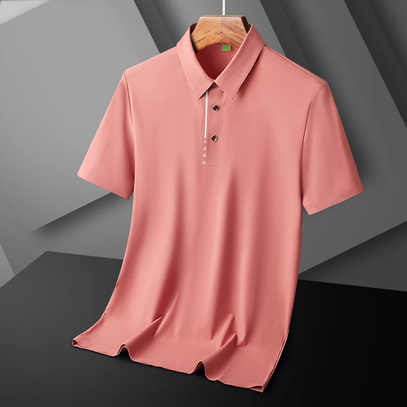 Summer Men's Thin Ice Silk Short Sleeved POLO Shirt Comfortable Loose Breathable Casual Lapel Solid Color Outdoor Sports t-shirt