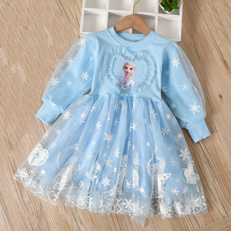 2024 New Elsa Princess Dress Baby Girls Dress Spring  Autumn Kids Dress Party Long-sleeved Children Frozen Formal Dress