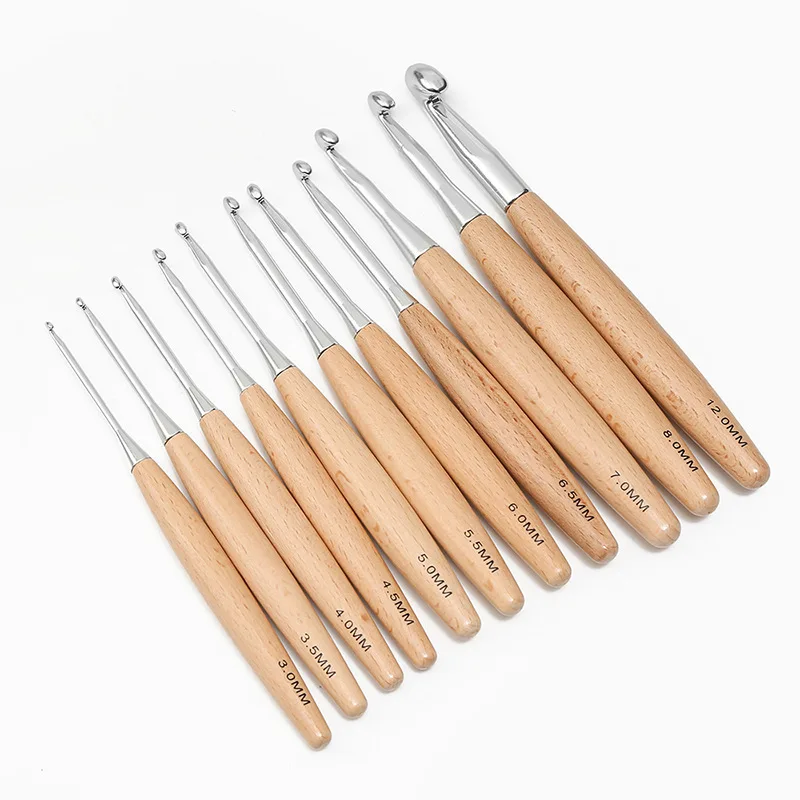 3-12mm Solid Wood Handle Crochet Knitting Needles Hooks Multi Size Sewing Accessories Wool Crocheting Lace Weave Craft Needle