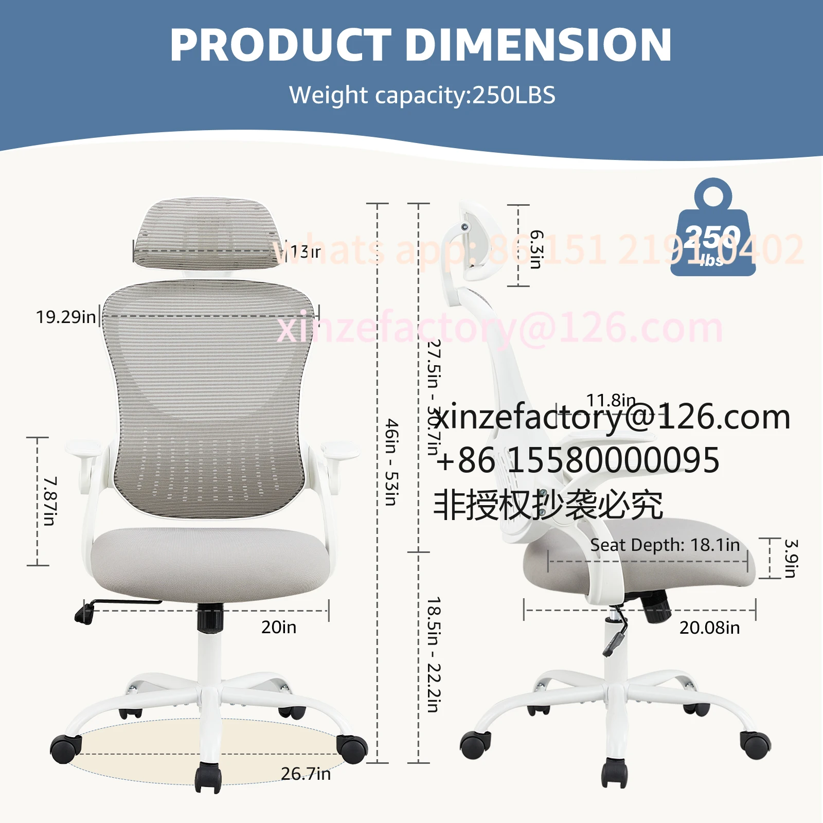 Customizable JHK Mesh Ergonomic Office Computer Desk Chair Flip-up Arms Adjustable Headrests Comfortable Lumbar Support For Home