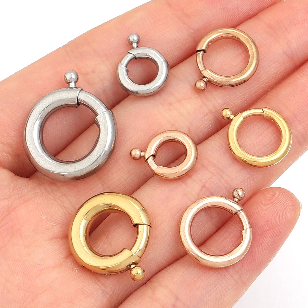 2 uds. De cierres de resorte de acero inoxidable, ganchos de cierre de anillo redondo, conectores de hebilla para hacer joyería DIY, accesorios para collar y pulsera