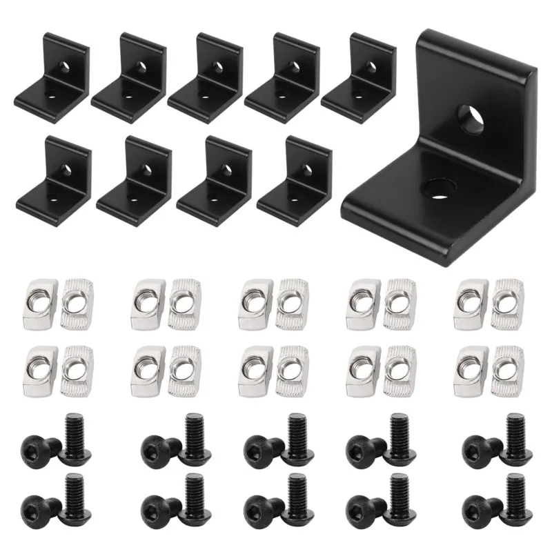 10pcs 2020 2040 3030 4040 Corner Bracket for 2020 Aluminum Extrusion 6mm Slot  2020 L Corner Bracket 90 Degree with T Nuts Screw