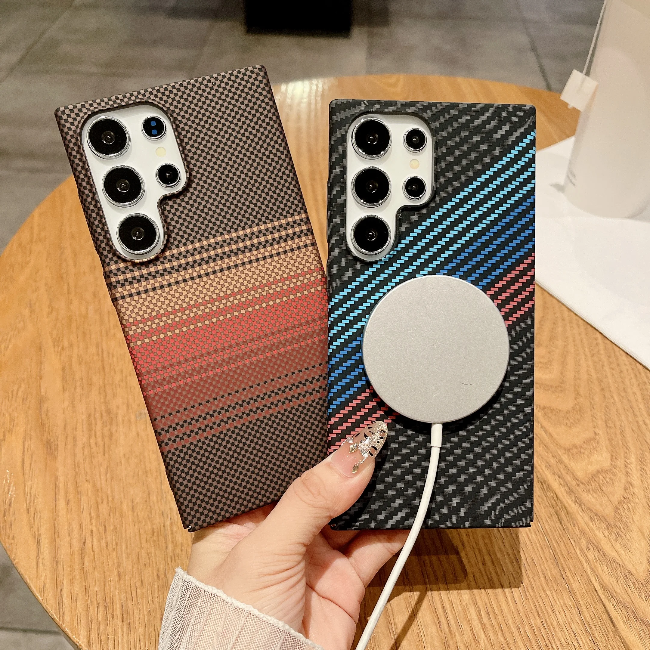 Carbon Fiber Magnetic Charge Protection Phone Case For Magsafe Samsung Galaxy S25 S24 Plus S23 S22 Ultra A16 A56 A55 Hard Cover