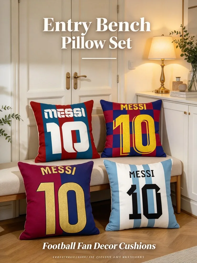 **Football Fan Pillow Set, 10 Style Decorative Cushions, Soccer Jersey Throw Pillow Covers for Sofa Bedroom Living Room Home Dec