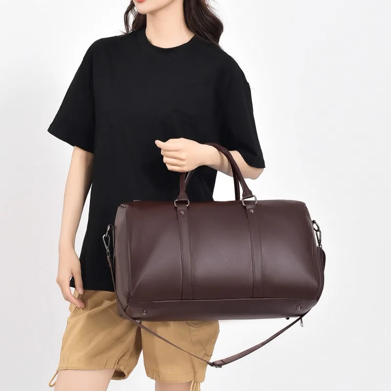 

1pcs Leather Duffle Bag Large Capacity Business Travel Gym Bag Casual Handheld Shoulder Crossbody Luggage Bag