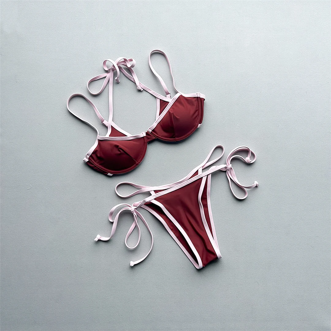 Halterneck-Bikini, zweiteiliger Badeanzug für Damen, mit Bügel, mit Trägern, Badebekleidung, Badeanzug, Modell V8173 – Detail 10