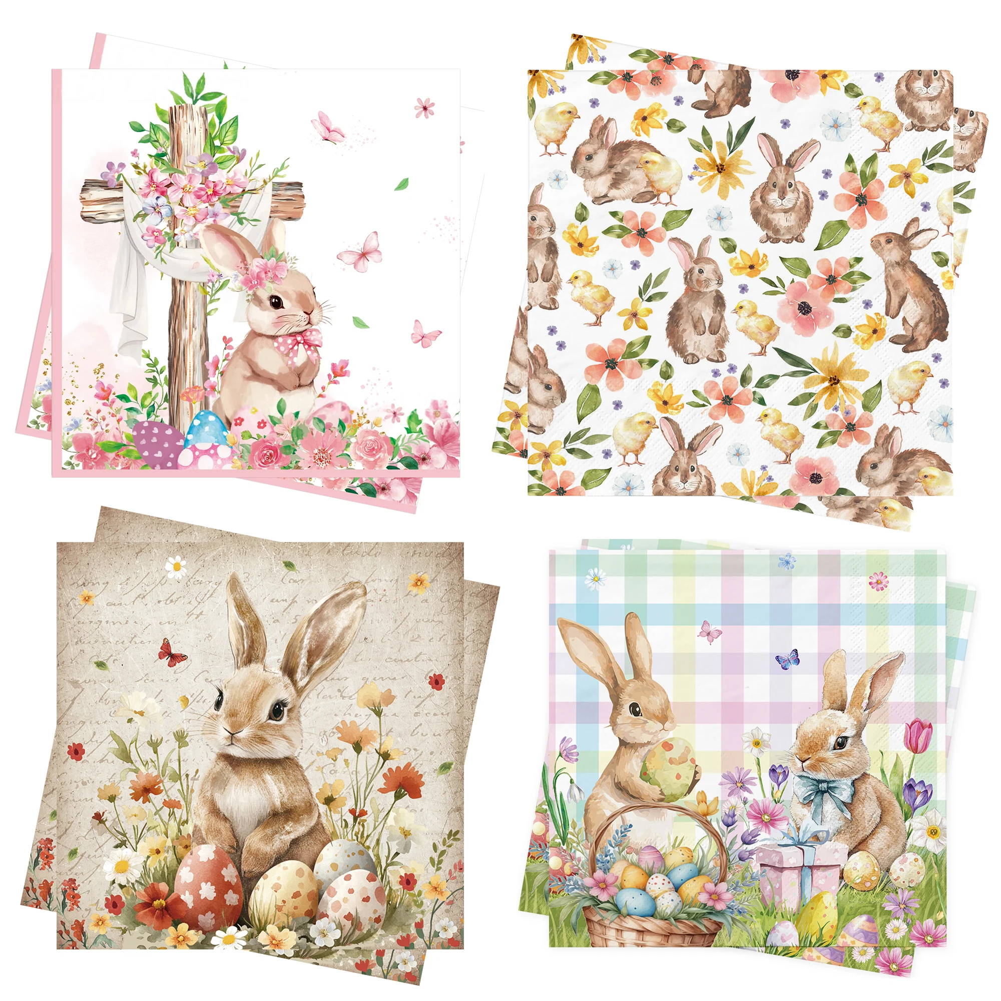 Happy Easter Napkin Serviettes Spring Floral Napkins Afternoon Tea Party Easter Bunny Tissue Paper Napkins Table Decoration