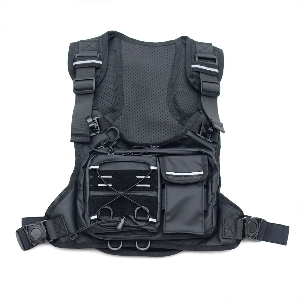 Tactical Vest Chest Bag with 2L Water Bladder, Lightweight Adjustable Gear Holster Reflective Bag for Hiking Running Cycling