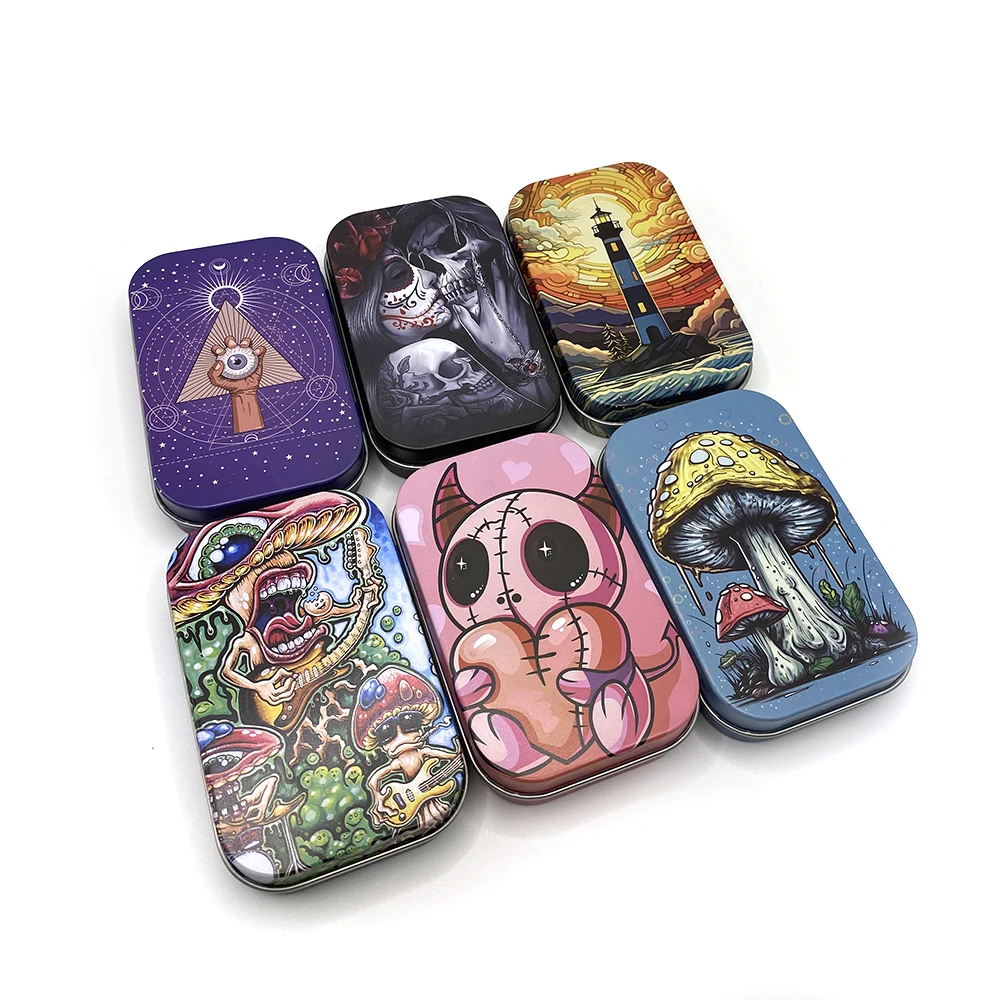 Tinplate Box Tobacco Storage Box Smoking Accessory Flip Cap Cigarette Case Rectangle Container Jewelry Candy Coin Key Organizer