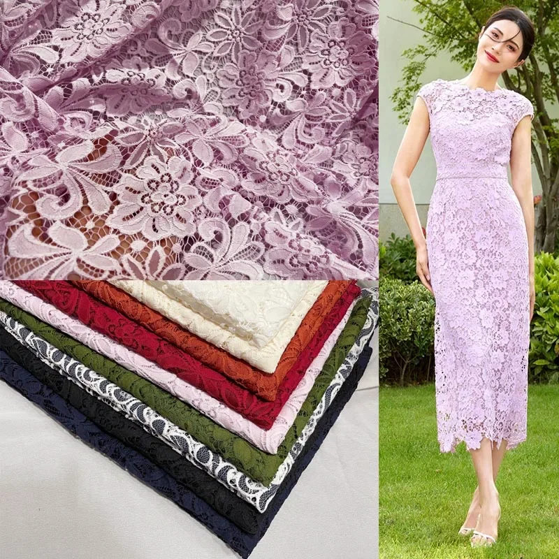 Lace Fabric By The Meter for Dresses Clothing Sewing White Hollow Pressed Yarn Flowers Three-dimensional Cloth Embroidery Plain